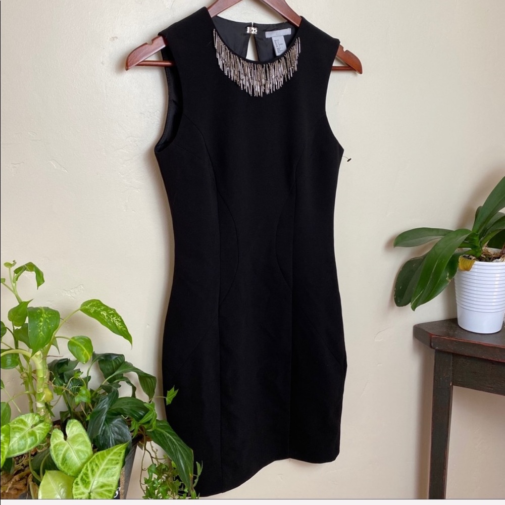 H&M embellished black social black dress slim fit
